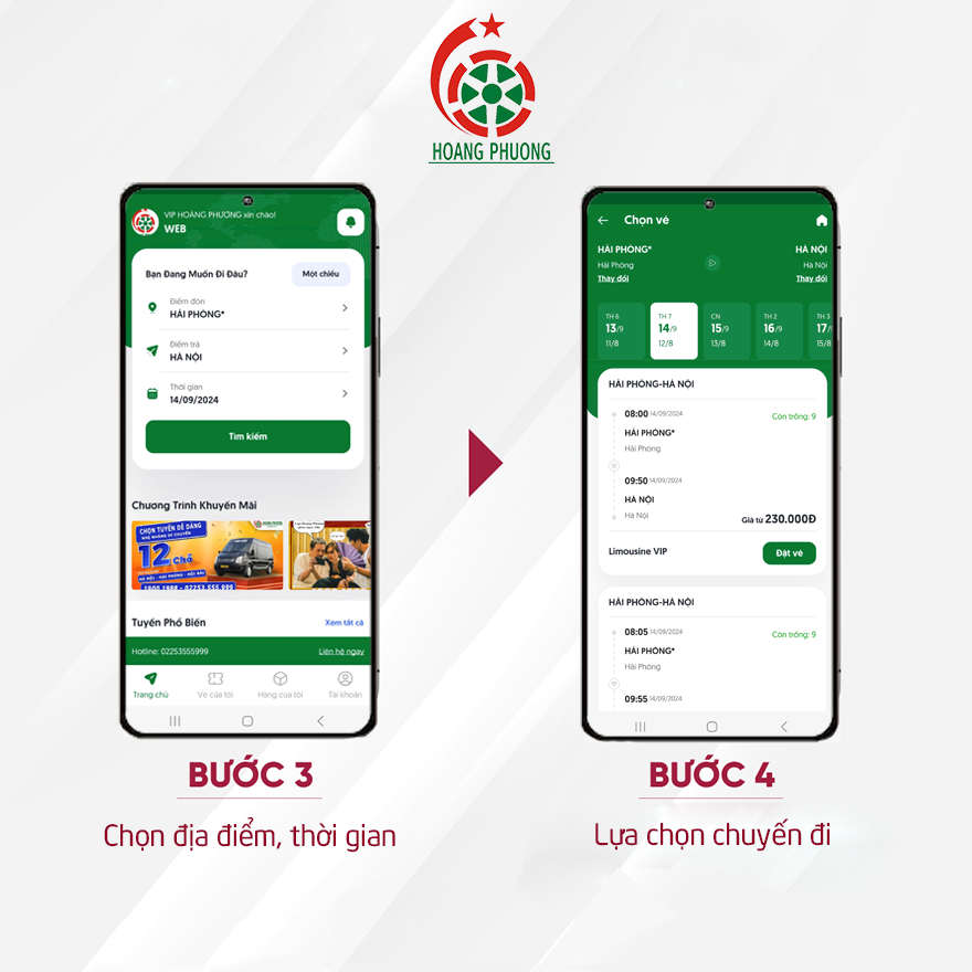 Sau khi đăng nhập thành công, bạn sẽ thấy giao diện chính của app với các chức năng và lựa chọn đặt vé