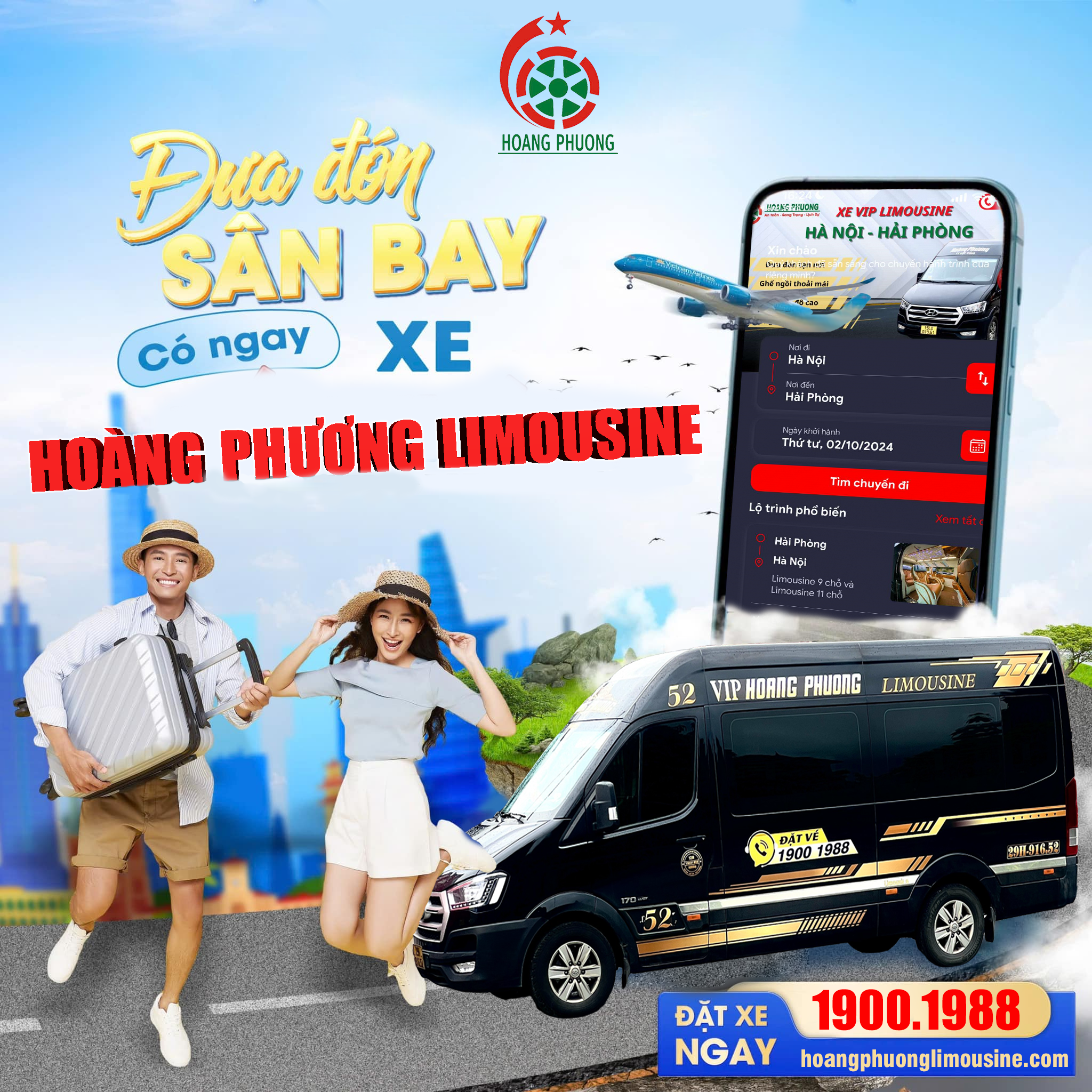 Hoàng Phương limousine đưa đón tận nơi Hải Phòng - Sân bay Nội Bài