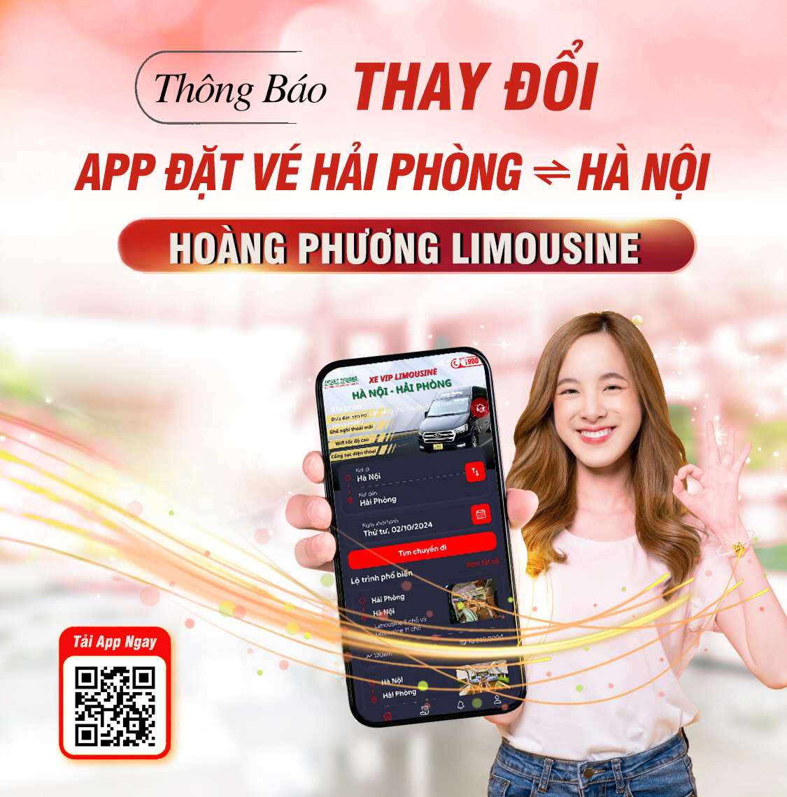 Hoàng Phương Limousine thông báo thay đổi app đặt vé Hải Phòng- Hà Nội